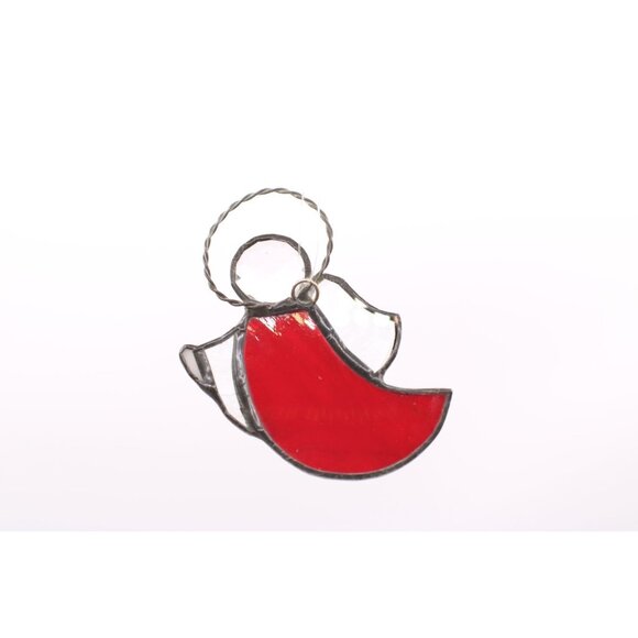 Stained Glass Angel Ornament Red Cape Clear Wings Halo Hanging Decor Holiday Vtg - Picture 2 of 4